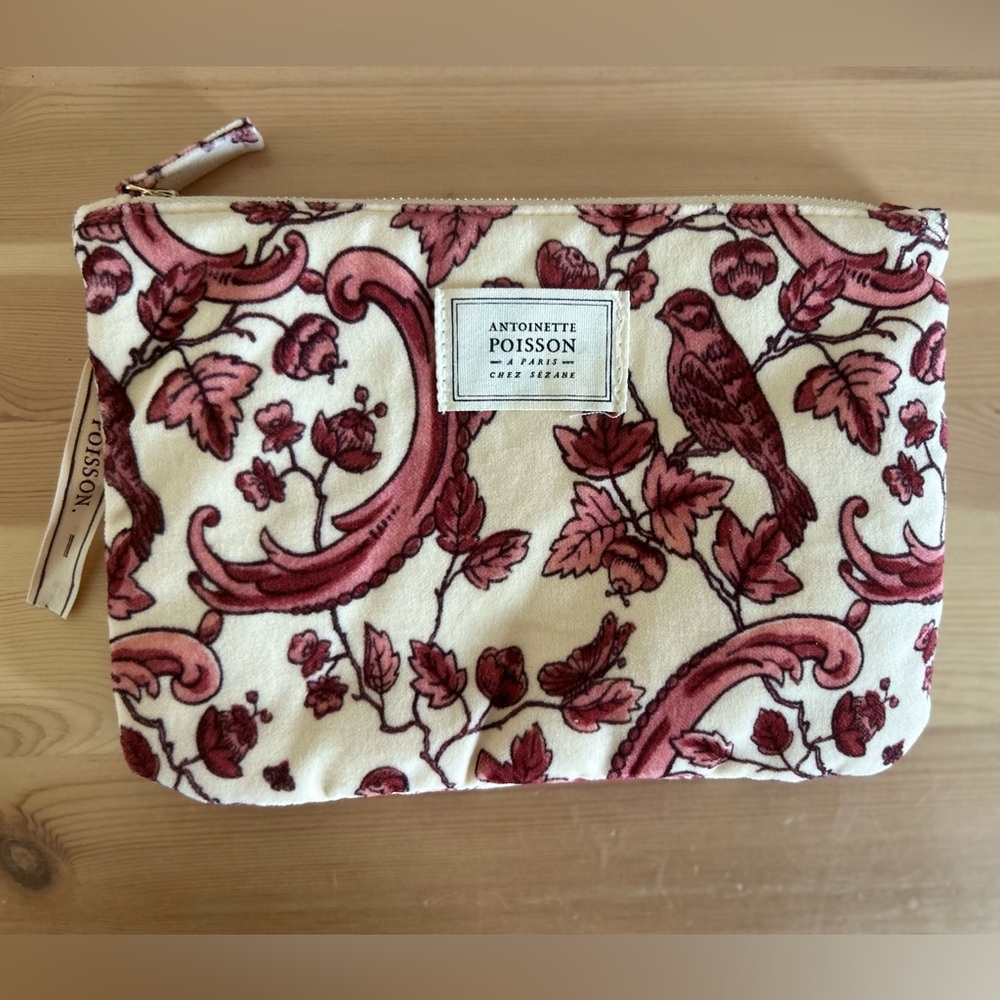 Sezane Cream and Red Floral Pouch / Bag